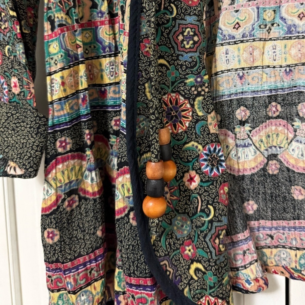First Option Open Front Boho Lagenlook Country Western Beaded Cardigan - Picture 3 of 7
